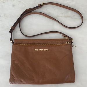 Michael Kors Brown Leather Crossbody Double Zip pockets